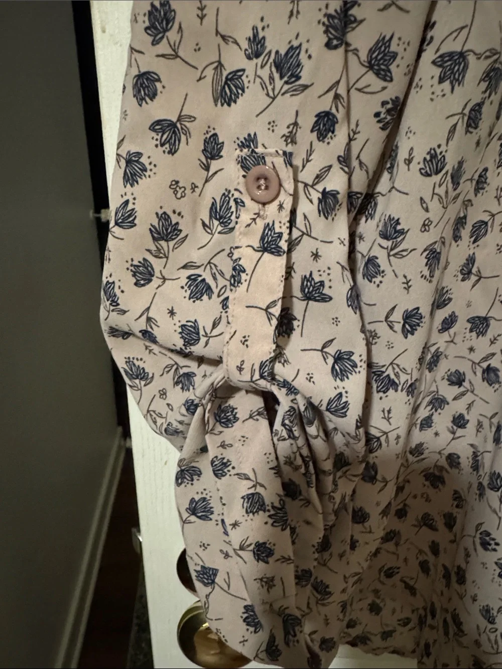 Cream Soft Blush Floral Split-Neck Blouse
